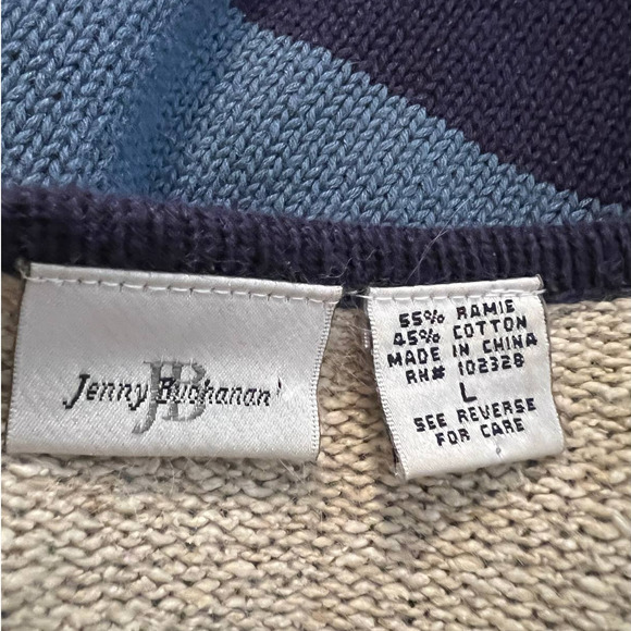 Jenny Buchanan Zip-up Sweater Cardigan in Color Block Tan Brown Blue Size Large - Picture 4 of 5